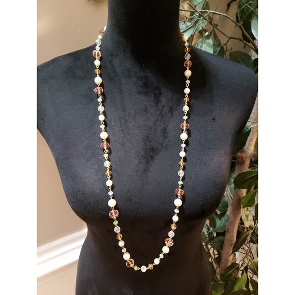Womens Fashion Multicolored Beaded Statement Long Necklace with Lobster Clasp - Picture 1 of 6